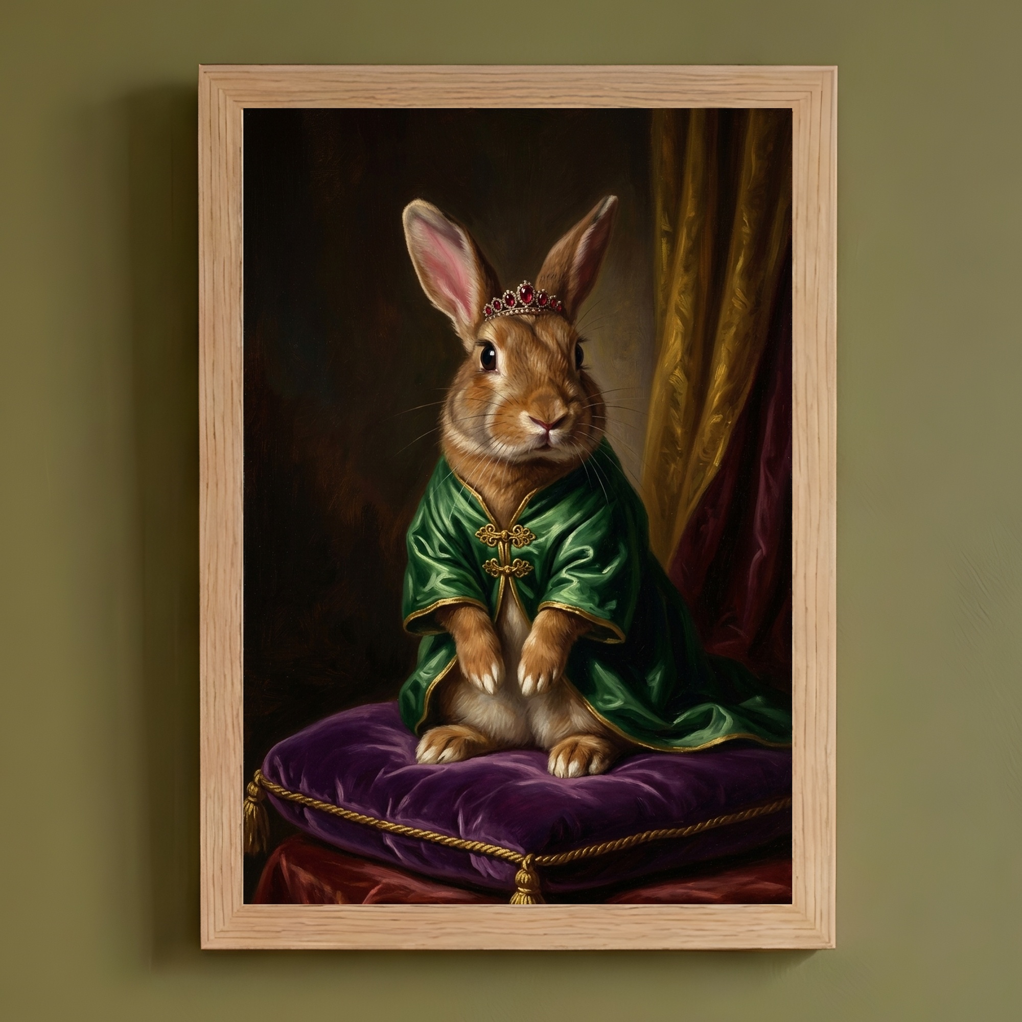 うさぎ（サテン）のルネサンス風肖像画 油絵風アートA4額装インテリア