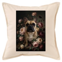 犬（フレンチブルドッグ）クッション 45cm 花の油絵風カラーアート