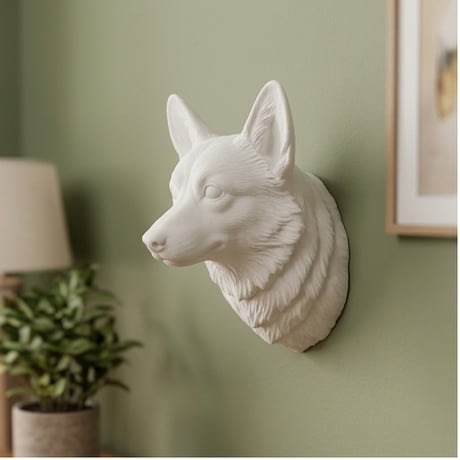 犬（コーギー）の壁掛けレリーフ 3Dプリント 白PLA インテリア