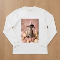 猫（アメリカンショートヘア）長袖Tシャツ ハロウィン限定 ホワイト 男女兼用