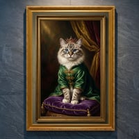 猫（バーマン）のルネサンス風肖像画 油絵風アートA4金縁額装インテリア壁掛け