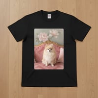 犬（ポメラニアン）半袖Tシャツ ロココ調シャビーピンク ブラック 男女兼用