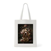 犬（コッカースパニエル）トートバッグ 花の油絵風アート キャンバス地