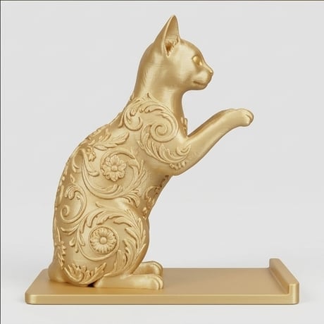 猫（アビシニアン）のスマホスタンド 卓上 シルクゴールド