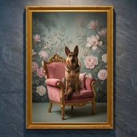 犬（ジャーマンシェパード）のロココ調アート A4金縁額装インテリア壁掛け