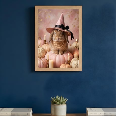 うさぎ（ホーランドロップ）のハロウィン限定アート A4額装インテリア壁掛け