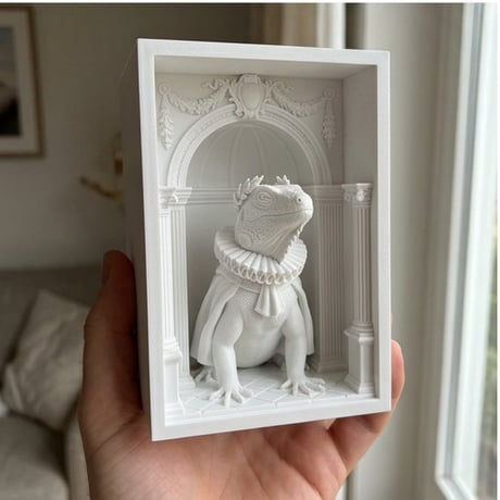 イグアナ（ブルーイグアナ）の3Dプリント ブックヌーク 白PLA 本棚インテリア
