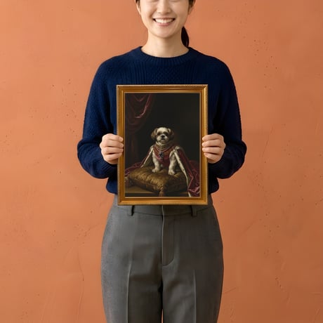 犬（シーズー）のルネサンス風肖像画 油絵風アートA4金縁額装インテリア壁掛け