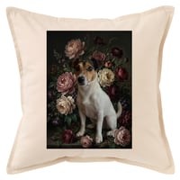 犬（ジャックラッセルテリア）クッション 45cm 花の油絵風カラーアート