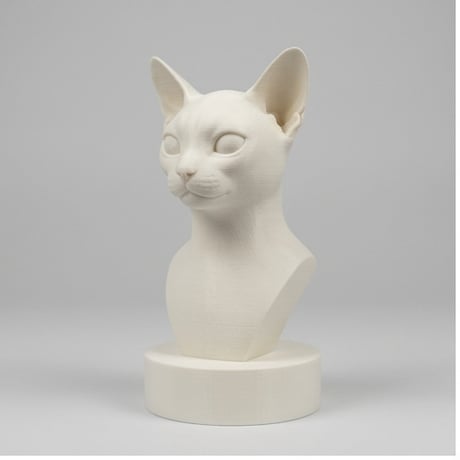猫（アビシニアン）の3Dプリント胸像 白PLA 彫刻 置物 インテリア