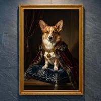 犬（コーギー）のルネサンス風肖像画 油絵風アートA4金縁額装インテリア壁掛け