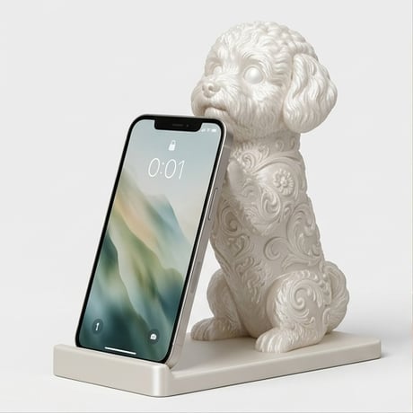犬（ビションフリーゼ）のスマホスタンド 卓上 シルクホワイト