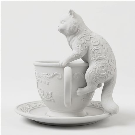 猫（チンチラペルシャ）のアクセサリートレイ 小物入れ マットホワイト