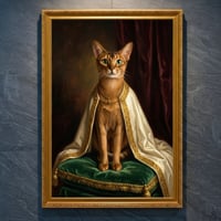 猫（アビシニアン）のルネサンス風肖像画 油絵風アートA4金縁額装インテリア壁掛け