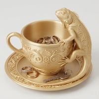 イグアナ（サバクイグアナ）のアクセサリートレイ 小物入れ シルクゴールド