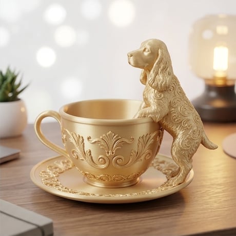 犬（コッカースパニエル）のアクセサリートレイ 小物入れ シルクゴールド