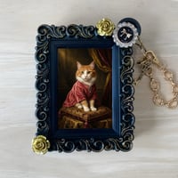 猫（メインクーン）バッグチャーム ルネサンス風 ブラック額縁デザイン