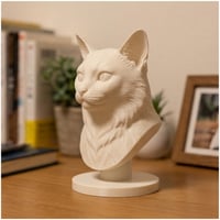 猫（ソマリ）の3Dプリント胸像 白PLA 彫刻 置物 インテリア