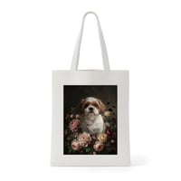 犬（シーズー）トートバッグ 花の油絵風アート キャンバス地
