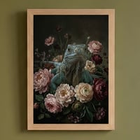 猫（バーミーズ）の花に囲まれた油絵風アート A3額装インテリア壁掛け