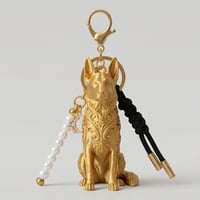 犬（ジャーマンシェパード）のキーホルダー ミニチュア シルクゴールド
