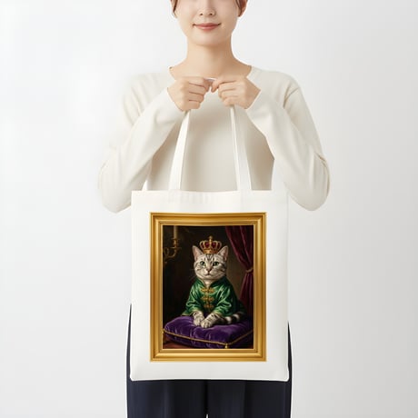 猫（アメリカンショートヘア）トートバッグ ルネサンス風カラーアート 金縁フレーム
