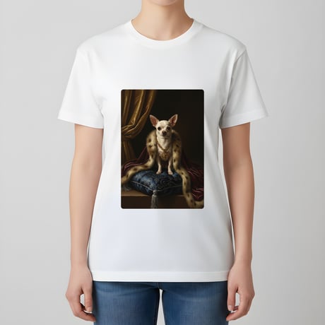 犬（チワワ）半袖Tシャツ ルネサンス風カラーアート ホワイト 男女兼用