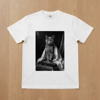 猫（シャルトリュー）半袖Tシャツ ルネサンス風モノクロアート ホワイト 男女兼用
