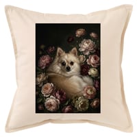 犬（ポメラニアン）クッション 45cm 花の油絵風カラーアート