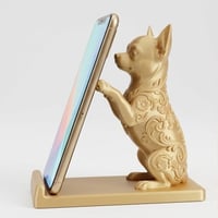 犬（チワワ）のスマホスタンド 卓上 シルクゴールド