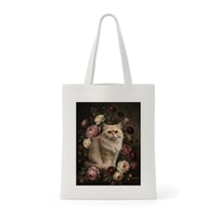 猫（チンチラペルシャ）トートバッグ 花の油絵風アート キャンバス地