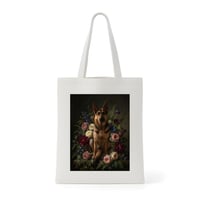 犬（ジャーマンシェパード）トートバッグ 花の油絵風アート キャンバス地