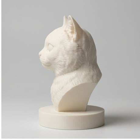 猫（マンチカン）の3Dプリント胸像 白PLA 彫刻 置物 インテリア