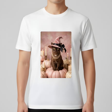 猫（バーミーズ）半袖Tシャツ ハロウィン限定 ホワイト 男女兼用