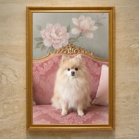犬（ポメラニアン）のロココ調シャビーピンクアート A3額装インテリア壁掛け