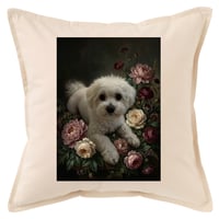 犬（ビションフリーゼ）クッション 45cm 花の油絵風カラーアート