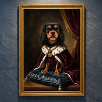 犬（キャバリア）のルネサンス風肖像画 油絵風アートA4金縁額装インテリア壁掛け