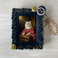 猫（チンチラペルシャ）バッグチャーム ルネサンス風 ブラック額縁デザイン