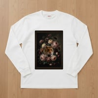 キャンベルハムスター長袖Tシャツ 花の油絵風アート ホワイト 男女兼用