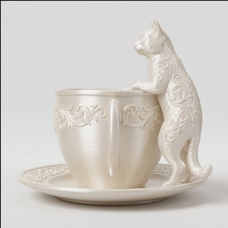 猫（ターキッシュアンゴラ）のアクセサリートレイ 小物入れ シルクホワイト