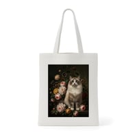 猫（ラグドール）トートバッグ 花の油絵風アート キャンバス地