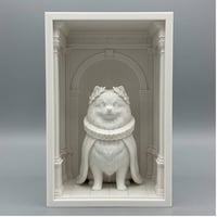 犬（ポメラニアン）の3Dプリント ブックヌーク 白PLA 本棚インテリア