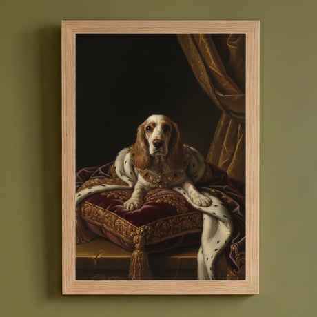 犬（コッカースパニエル）のルネサンス風肖像画 A4額装インテリア壁掛け