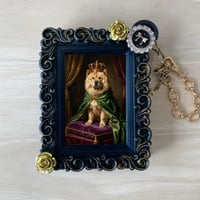犬（チャウチャウ）バッグチャーム ルネサンス風 ブラック額縁デザイン