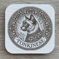 猫（トンキニーズ）の紋章コースター 4枚セット アンティーク調（珪藻土配合）