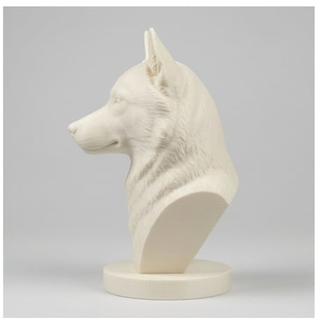 犬（シベリアンハスキー）の3Dプリント胸像 白PLA 彫刻 置物 インテリア