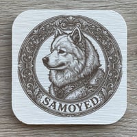 犬（サモエド）の紋章コースター 4枚セット アンティーク調（珪藻土配合）