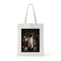 猫（バリニーズ）トートバッグ 花の油絵風アート キャンバス地