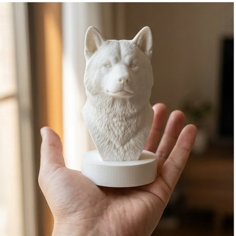 犬（秋田犬）の3Dプリント胸像 白PLA 彫刻 置物 インテリア