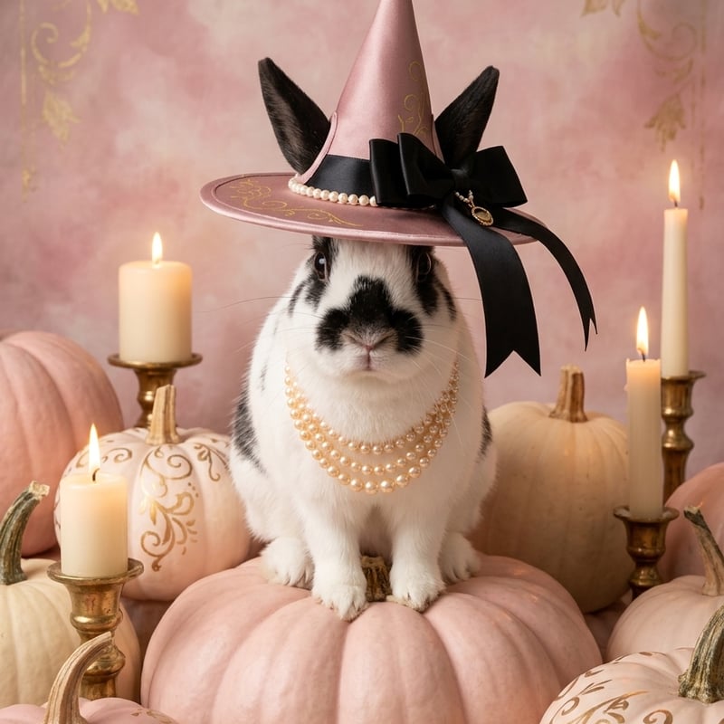 うさぎ（ヒマラヤン）のハロウィン限定アート A4額装インテリア壁掛け